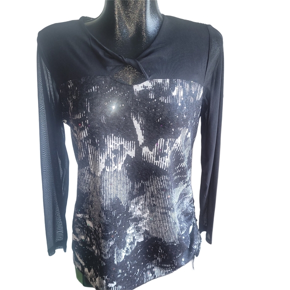 Champagne By Le Grenier Black and White Patterned Long Sleeve Top M - Picture 1 of 6